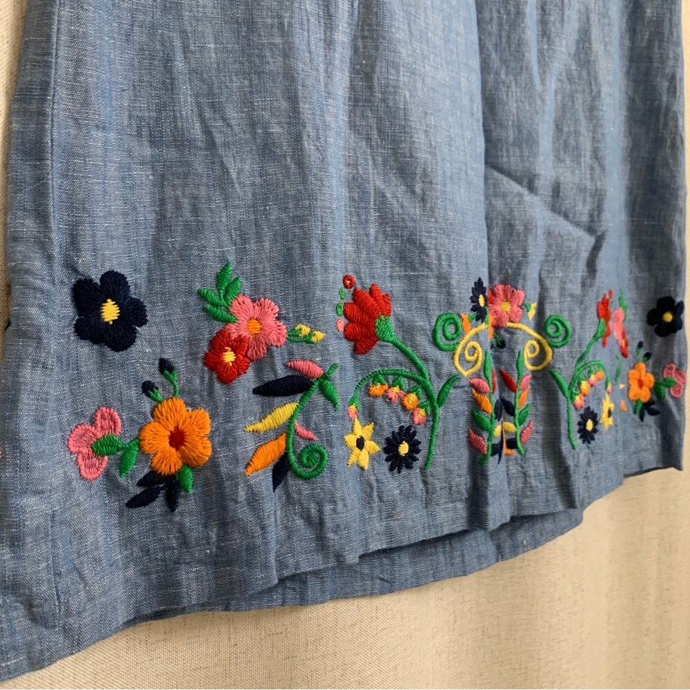 Talbots Embroidered A-Line Colorful Floral Linen Cotton Chambray 4 Spring Skirt - Picture 3 of 7